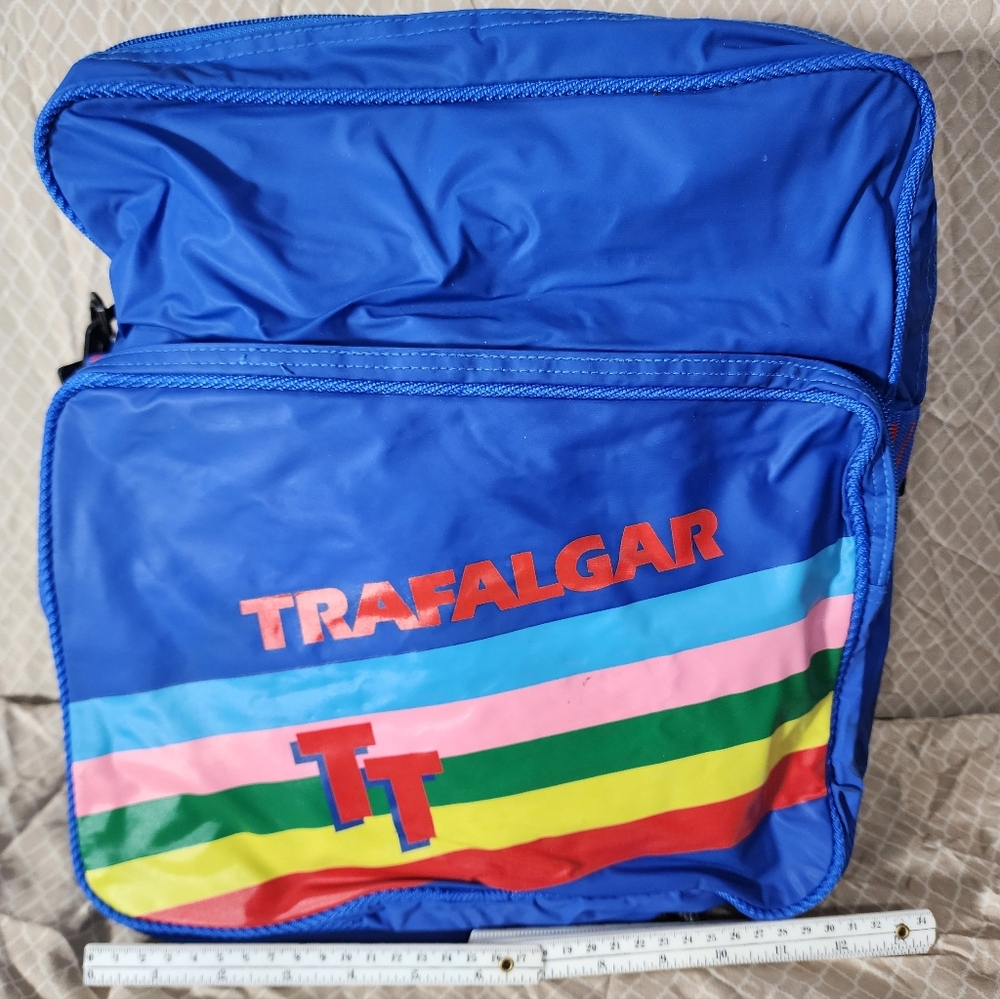 Vintage Trafalgar Shoulder Carry On Bag Blue Rainbow Front/Rear Pocket